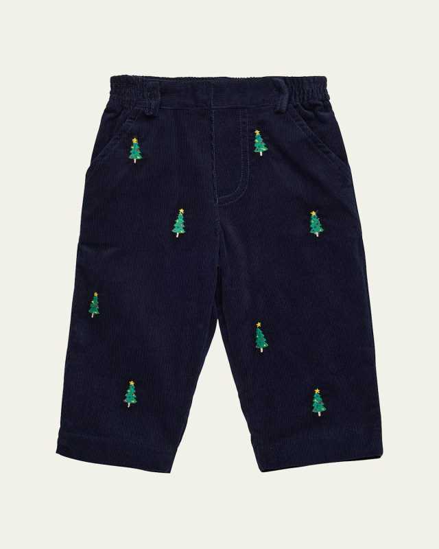 Boy's Corduroy Pants W/ Embroidered Christmas Trees, Size 12M-24